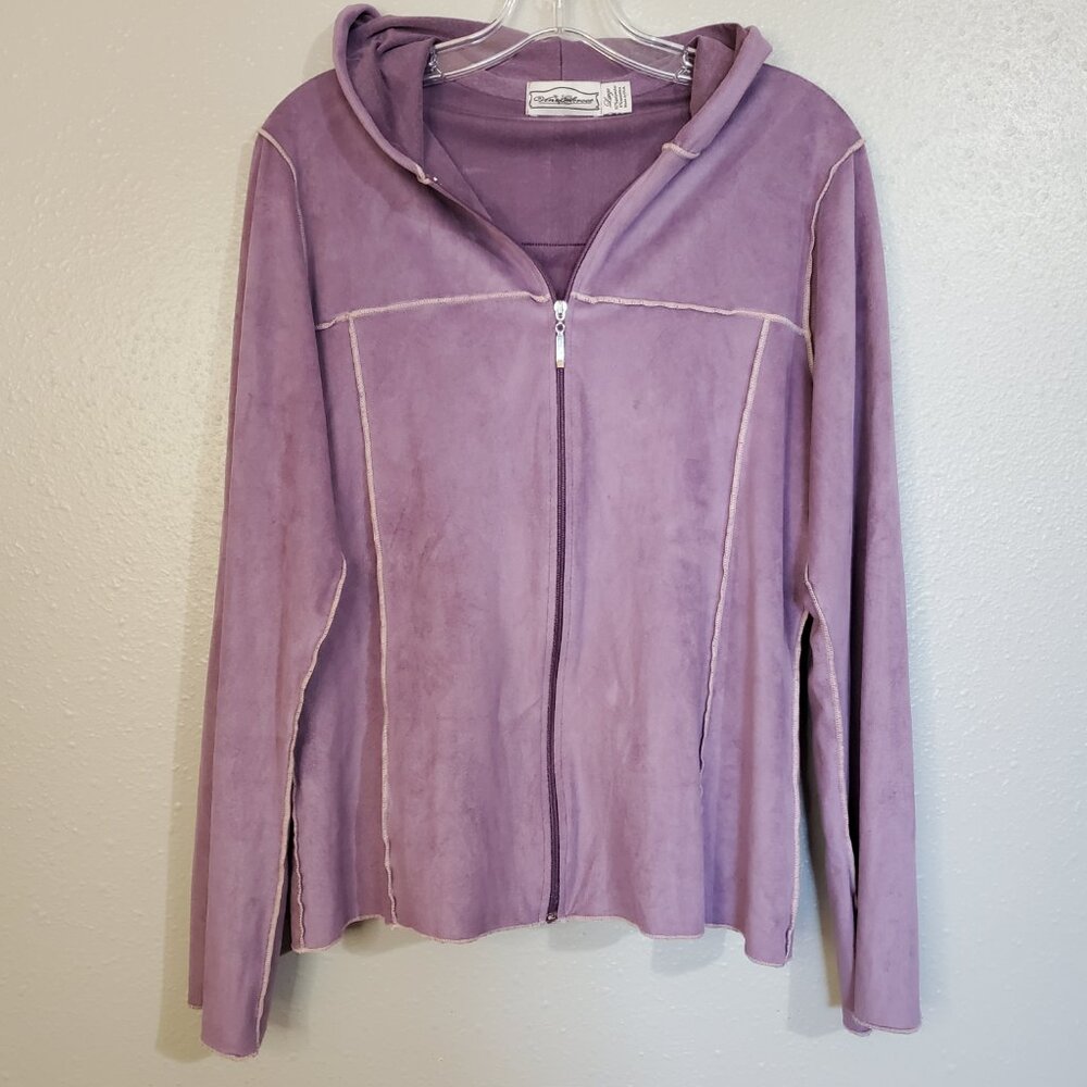 Vine Street Faux Suede Lavender Top Jacket With Hoodie Zip Closure